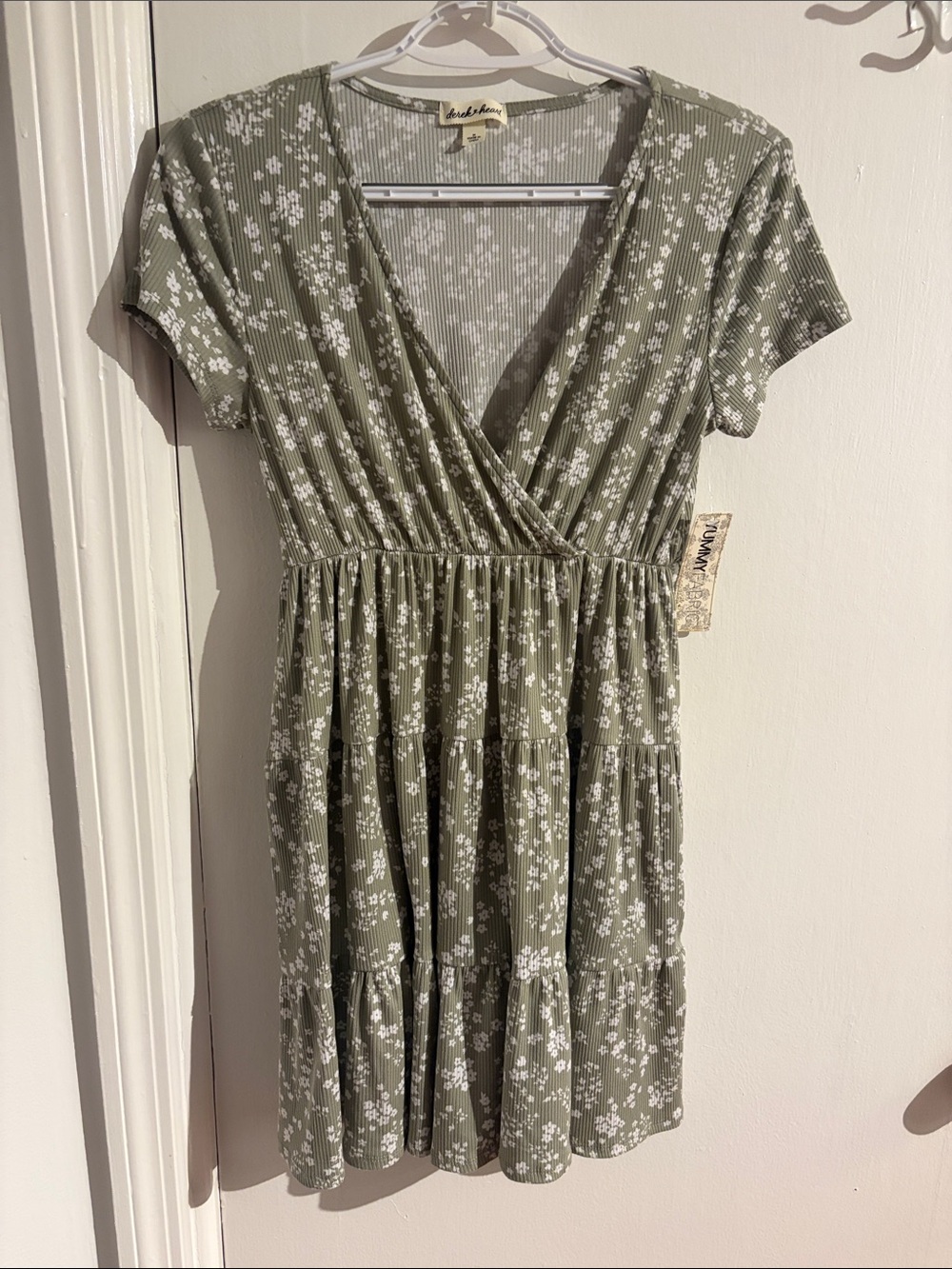 Derek Heart Olive Green Floral Wrap Mini Dress